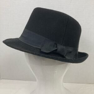 Fedora Style Hat Women OS Black Side Ribbon Band Bow Pinched Crown Elegant Chic